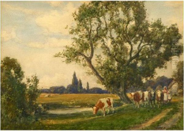 Milking Time, Cheshire Oil Painting by James W. Milliken