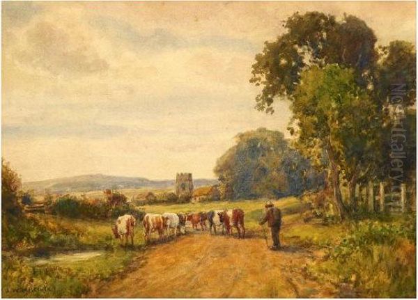 Afternoon Nr Shotwick Oil Painting by James W. Milliken