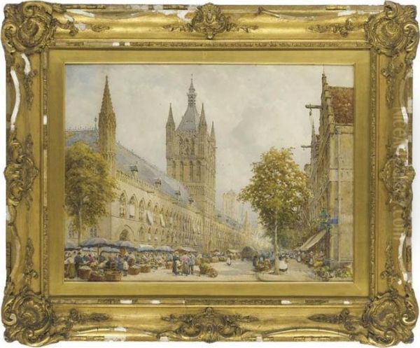 Market Day, Ypres Oil Painting by James W. Milliken