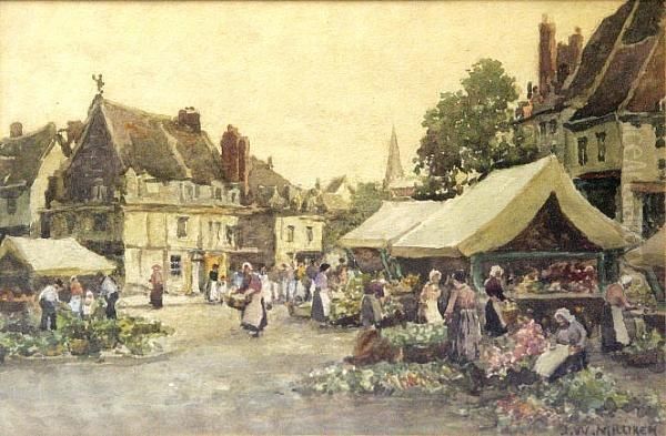 Market Scene Oil Painting by James W. Milliken