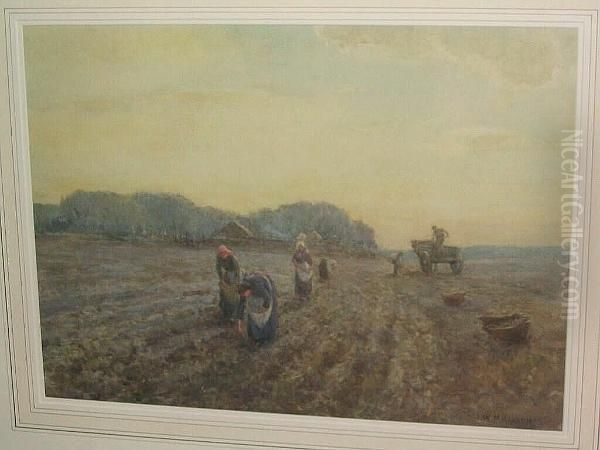 Field Workers, Oglet, Evening Oil Painting by James W. Milliken