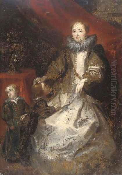 Portrait of La Marchesa Caterina Durazzo and her two sons Oil Painting by Sir Anthony Van Dyck