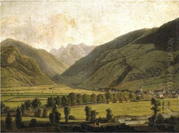 View Of Bagneres-de-luchon Oil Painting by Alexandre Louis R. Millin Du Perreux