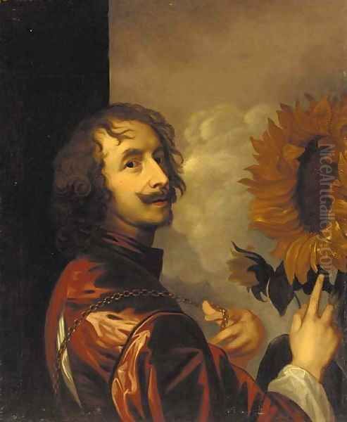 Self-portrait with a sunflower Oil Painting by Sir Anthony Van Dyck