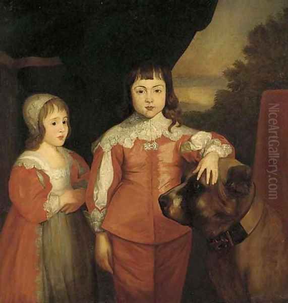 Two children of King Charles I Prince Charles (later King Charles II) and James, Duke of York (later King James II) Oil Painting by Sir Anthony Van Dyck