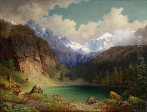 View Of A Mountain Lake Oil Painting by Karl Millner