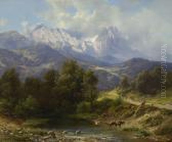 Blick Vom Riessersee Auf Die Zugspitze Oil Painting by Karl Millner