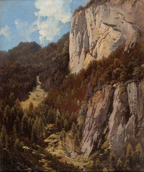 Felsigegebirgslandschaft Bei Lofer In Tirol Oil Painting by Karl Millner