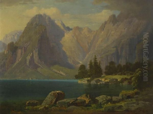 Blick Uber Den Konigssee Auf St Oil Painting by Karl Millner