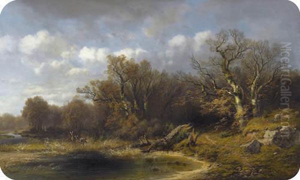 Flusslandschaft Mit Rehen Oil Painting by Karl Millner