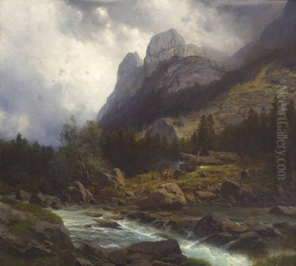 Pass Strub Bei Lofer In Tirol. Oil Painting by Karl Millner