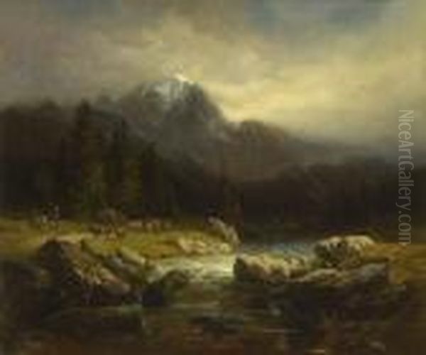 Almabtrieb Im
 Hochgebirge. Oil Painting by Karl Millner