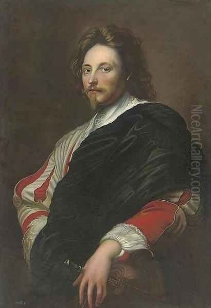 Portrait of Nicholas Lanier, half-length, with a black cloak and sword Oil Painting by Sir Anthony Van Dyck