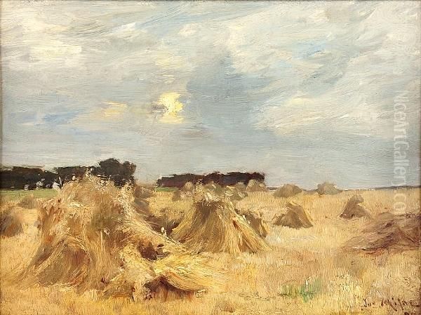 Haystacks, Moonlight Oil Painting by Joseph Milner