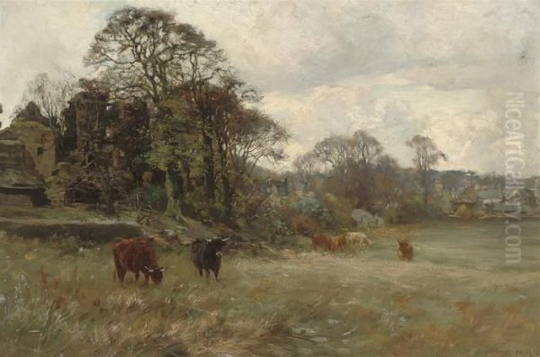 Cattle In A Landscape Oil Painting by Joseph Milner