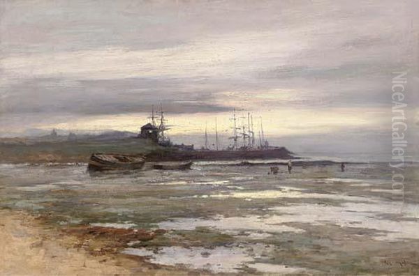 Low Tide At Sunset, East Coast Oil Painting by Joseph Milner