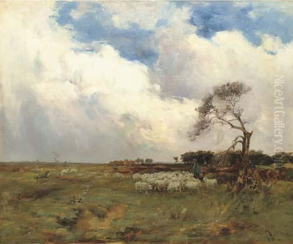 A Shepherd Tending His Flock Oil Painting by Joseph Milner