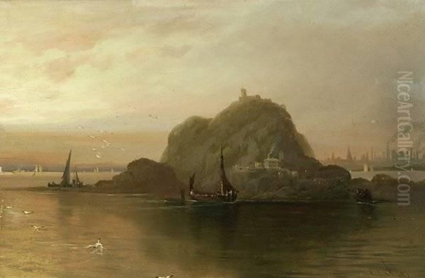 Ships Sailing Around An Island Oil Painting by Joseph Milner