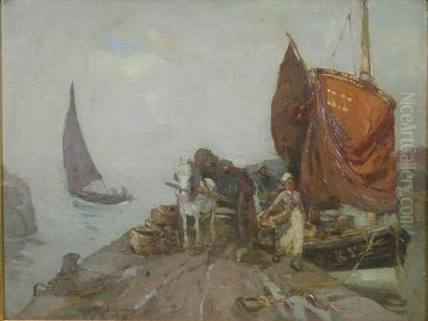 St Monance Harbour Oil Painting by William Watt Milne