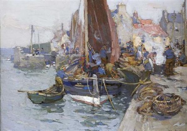 Unloading The Catch Oil Painting by William Watt Milne