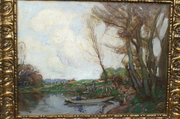 On The River Oil Painting by William Watt Milne