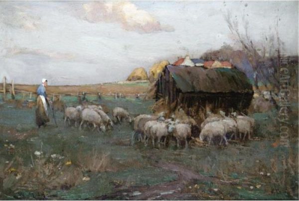 The Shepherdess; Wending Home Oil Painting by William Watt Milne