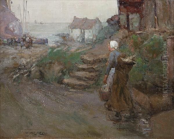 An East Neuk Fishing Village Oil Painting by William Watt Milne