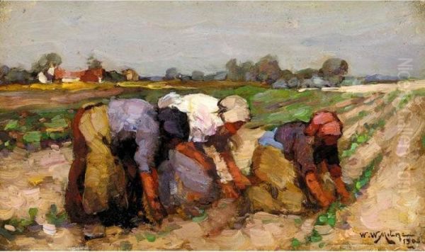 Field Workers At Cambushennell, A Pair Oil Painting by William Watt Milne