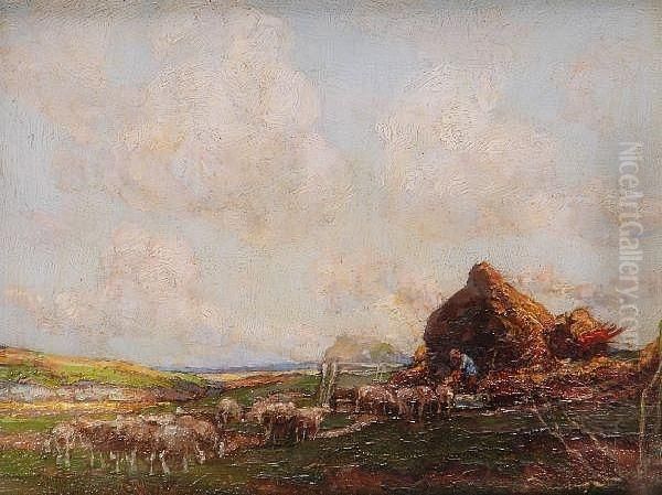 Feeding The Sheep Oil Painting by William Watt Milne