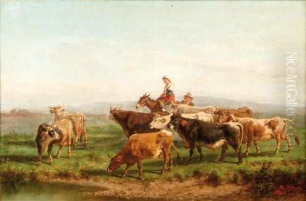 Troupeau De Vaches Oil Painting by Antonio Milone