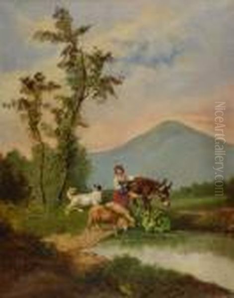 Paesaggio Conpastorella Oil Painting by Antonio Milone