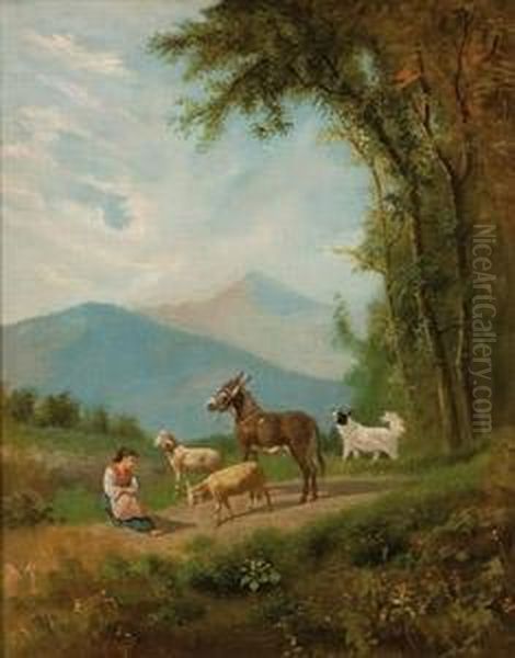 Paesaggio Con Pastorella Oil Painting by Antonio Milone