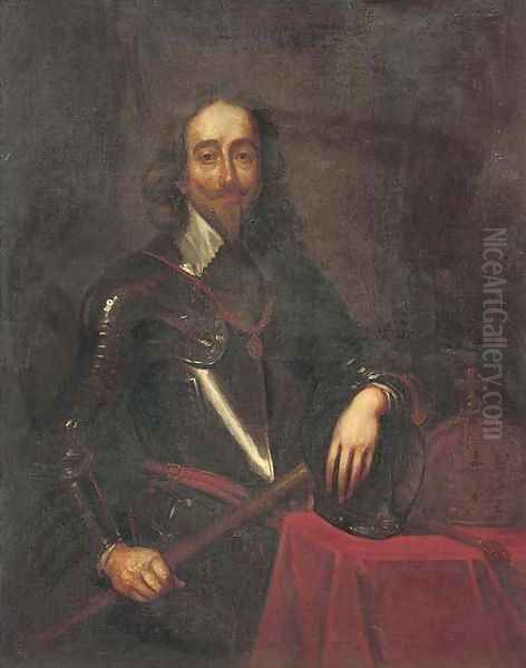 Portrait of King Charles I (1600-1649), three-quarter-length, in full armour, holding a seal with his right hand Oil Painting by Sir Anthony Van Dyck