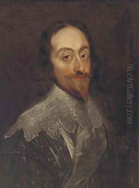 Portrait of King Charles I, quarter-length, in a doublet and lace collar Oil Painting by Sir Anthony Van Dyck