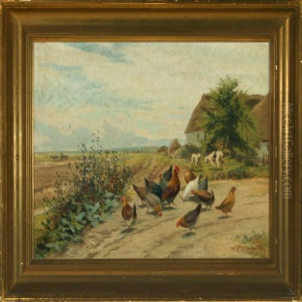 Hens By A Farm Oil Painting by Carl Milton Jensen