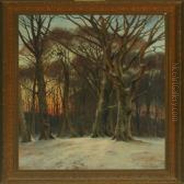 Wintry Forest With A Walking Person Oil Painting by Carl Milton Jensen