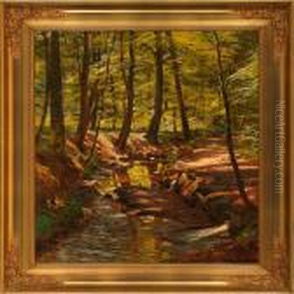 Stream Through A Forest Oil Painting by Carl Milton Jensen