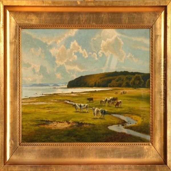 A Landscape With Cows Oil Painting by Carl Milton Jensen