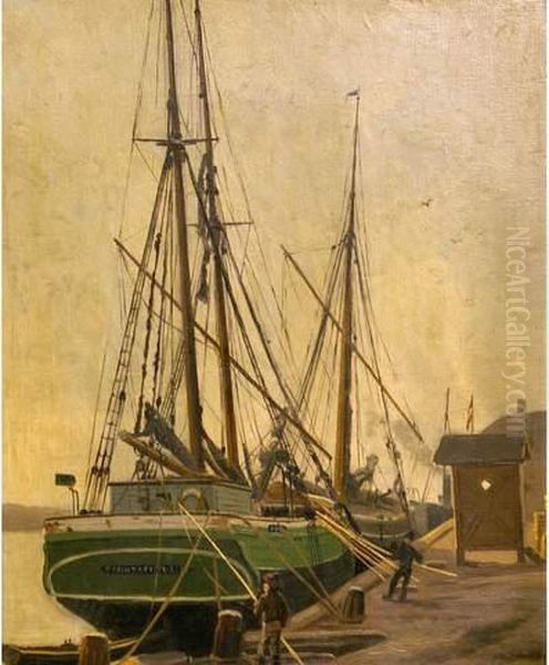 Voiliers A Quai Vu Arriere Oil Painting by Carl Milton Jensen