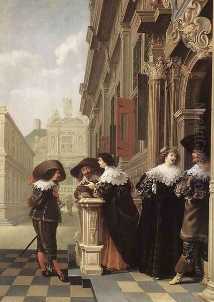 Conversation outside a Castle 1636 Oil Painting by Dirck Van Delen