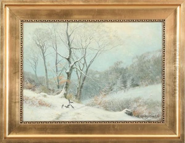 Winter Scenery With Birds Oil Painting by Carl Milton Jensen