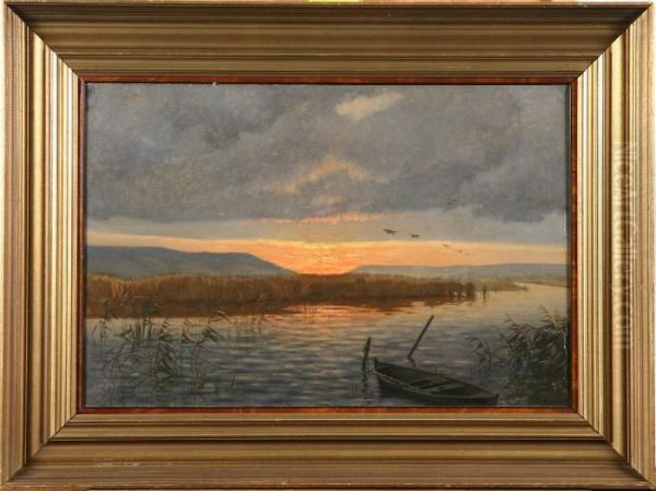 Hilton : Sommarafton, Signerad Och Daterad Hilton Jensen 1887 Oil Painting by Carl Milton Jensen