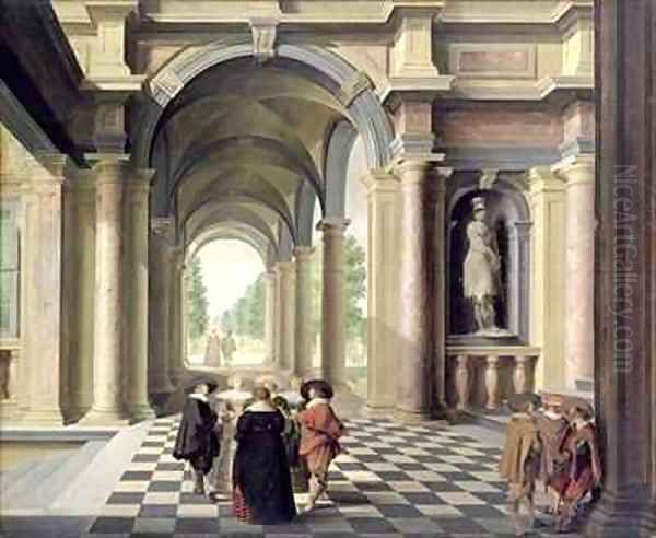 A Renaissance Hall Oil Painting by Dirck Van Delen