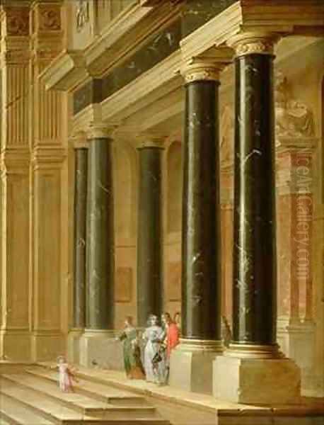 Elegant Company on the Steps of a Classical Building Oil Painting by Dirck Van Delen