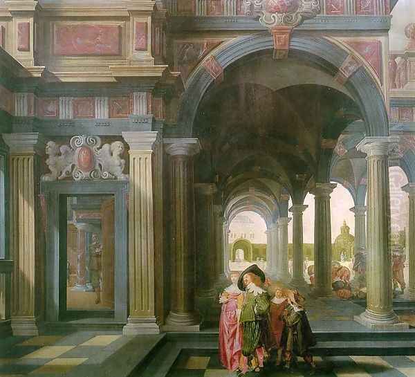 Palace Courtyard with Figures Oil Painting by Dirck Van Delen