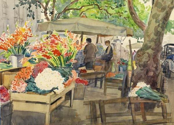 Marche Aux Fleurs Oil Painting by Tony Minartz