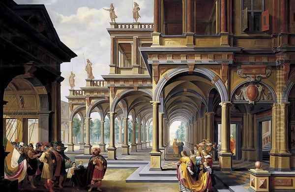 Architectural Capriccio with Jephthah and His Daughter Oil Painting by Dirck Van Delen