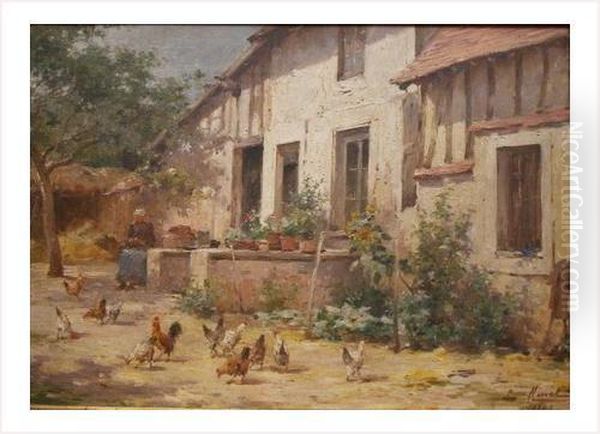 Basse-cour Oil Painting by Louis Emile Minet