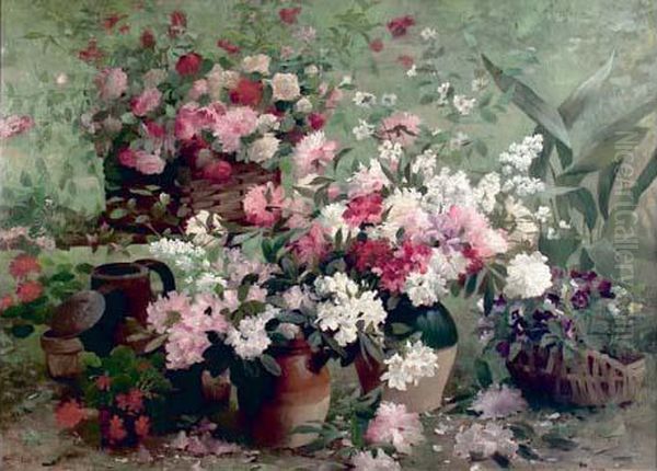 Nature Morte Aux Fleurs Oil Painting by Louis Emile Minet