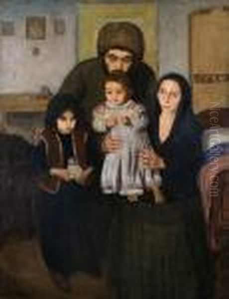 Jewish Family Before A Pogrom Oil Painting by Maurice Minkowski